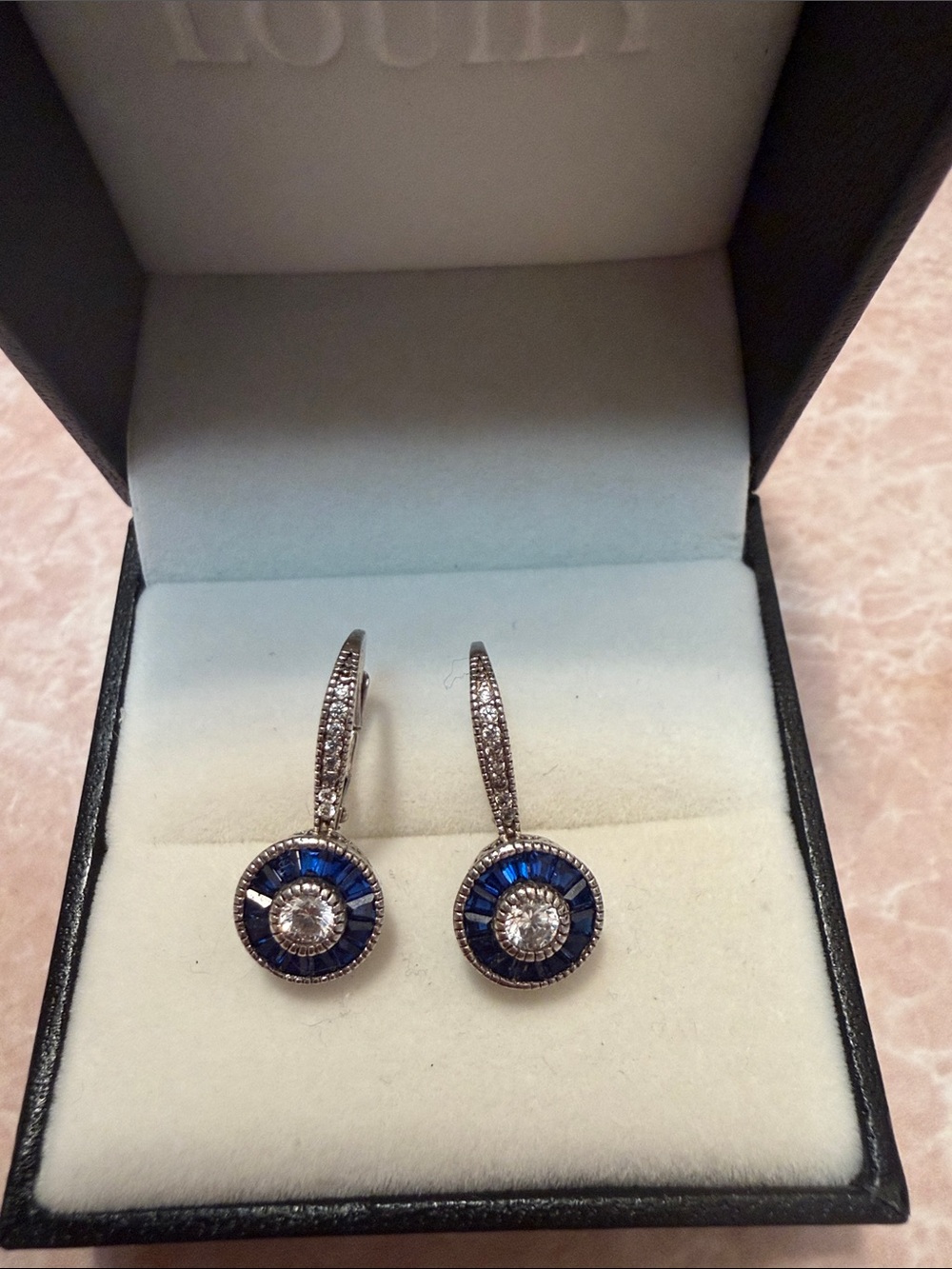 Elegant Silver Drop Earrings with Blue and Clear Stones